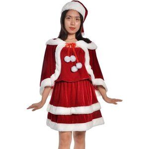 Women Red Child Christmas Santa Claus Robe Hooded Cloak, Mrs Santa Claus Velvet